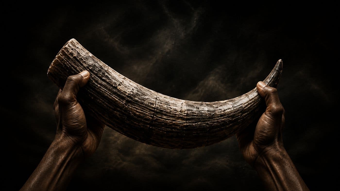 Two hands lifting a horn, about to break it